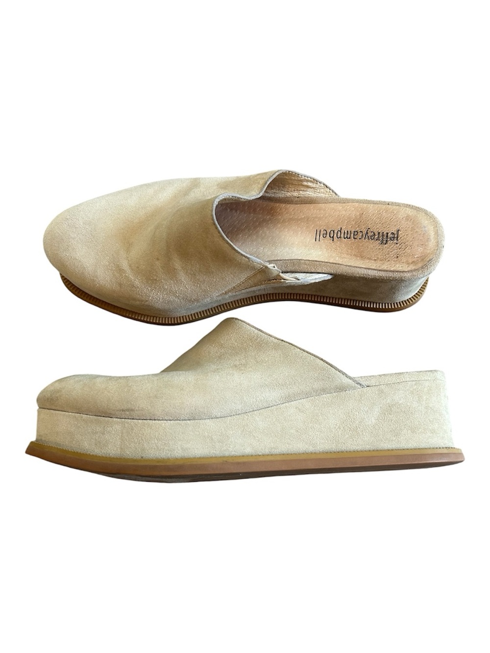 Jeffrey Campbell Suede Platform Mule Clog Slides Shoes Beige Elevated Basics